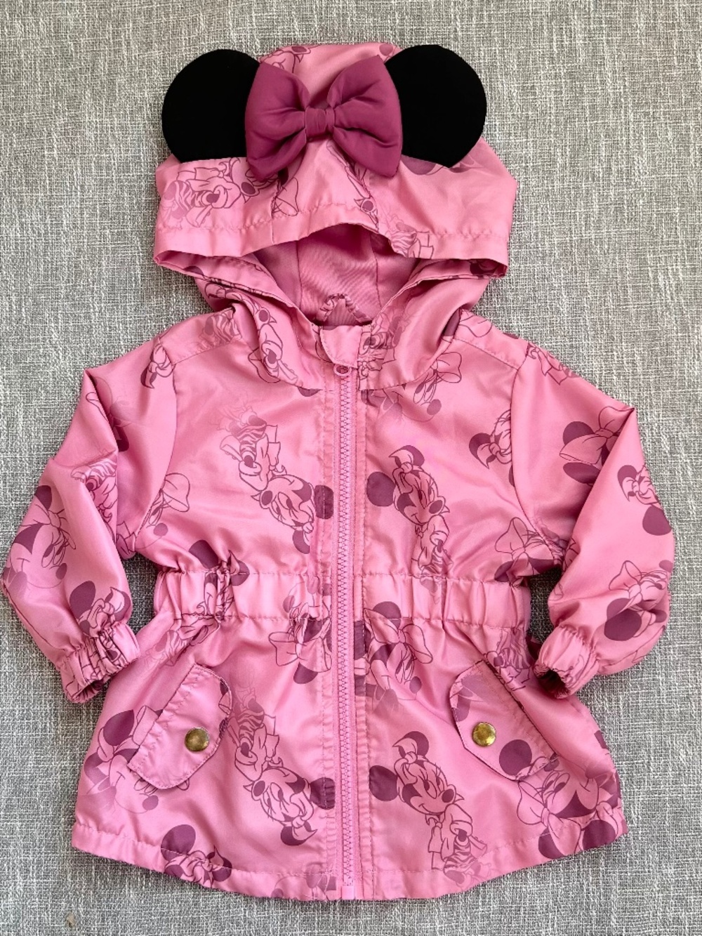 Disney Junior Girls 18M Pink Minnie Mouse Print Zip-Up Jacket 3D Ears Hooded